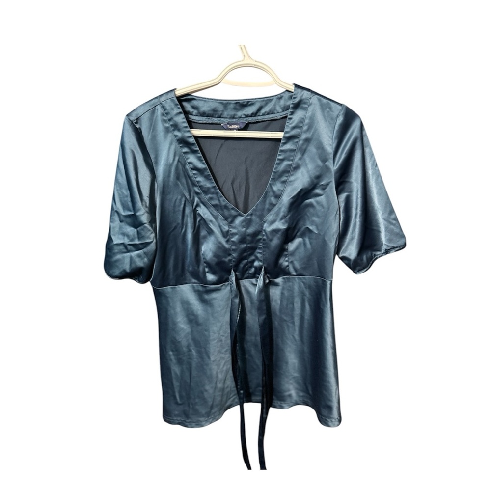Satin V-Neck Blouse in Dark Teal